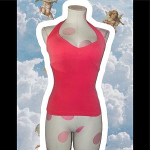 Bebe Y2K Stretchy Bubblegum Pink Ribbed Halter Top Sz Small